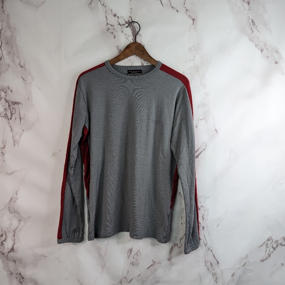 Icebreaker Gray and Red 100% Merino Long Sleeve Shirt